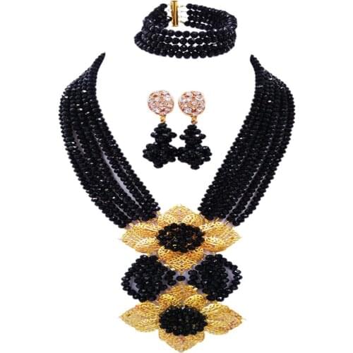 Pretty Black African Beads Jewelry Set Crystal Beaded Nigerian Wedding Necklace Bridal Party Jewelry Sets 6HLK03