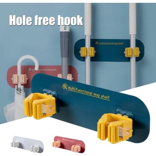 Mop Hook Wall Hook 2 Slots Punch Free Toilet Bathroom Kitchen Hook Mop Holder Shelf Broom Clip for Cleaning Tools J2Y