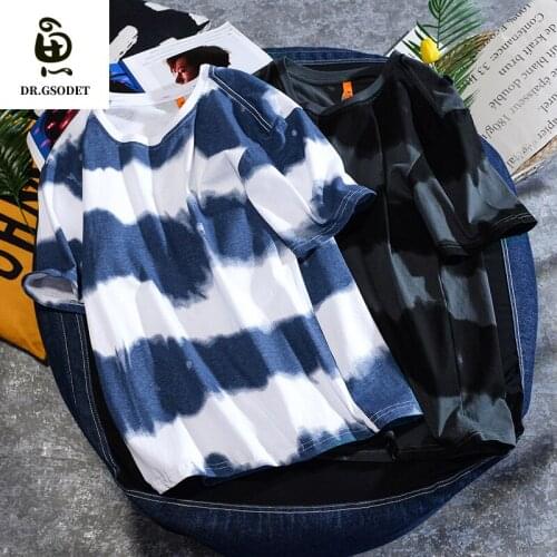 GSODET Summer T-Shirt Couple Cotton Ins Dark Striped Half-Sleeved Mens T-Shirt Trendy Retro Harajuku Tie-Dye Mens and Womens