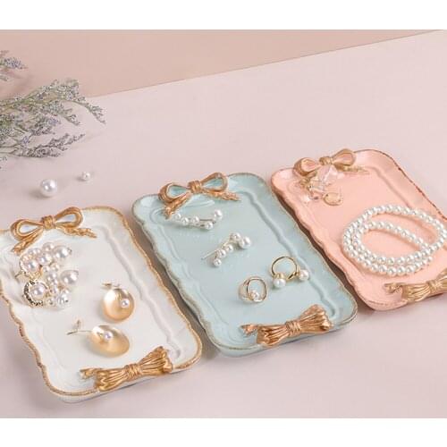 Jewelry Storage Tray European Retro Dresstable Ceramic Ring Necklace Display Tray Plate Home Entrance Keys Organizer Trays
