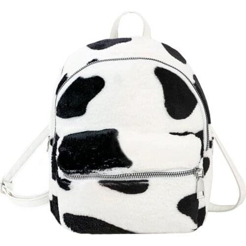 Women 2020 New Winter Plush Mini Backpack Cow Zebra Animal Pattern Printed School Bags Female Casual Warm Fur Shoulder Bag