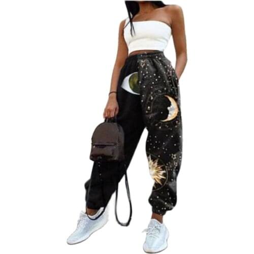 2021 Fashion Preppy Style Women/Girl Mid Waist Print Elastic Waist Casual Pants Korean Version Hip Hop Sweatpants Oversize 4XL