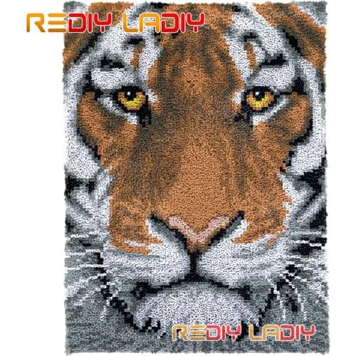 Latch Hook Rug Kits Tiger Face Plush Wall Tapestry DIY Carpet Rug Chunky Yarn Arts Cushion Crocheted Floor Mat Hobby & Crafts