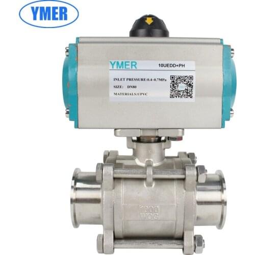 Stainless steel sanitary grade quick-loading double-acting pneumatic ball valve,ferrule fitting connection