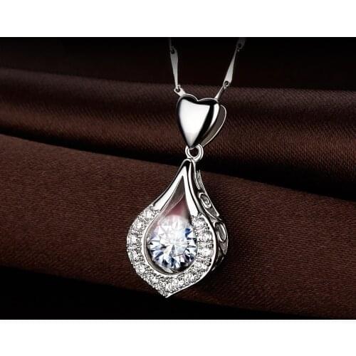 New Luxury Necklaces Pendants Silver 925 Sterling Jewelry Water Drop Shape Cubic Zirconia Bridal Wedding Necklace for Women