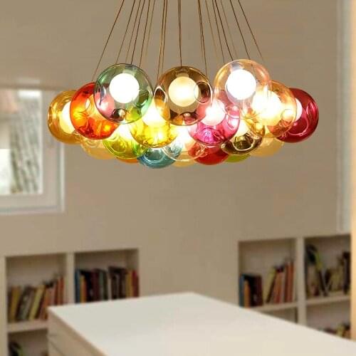 Postmodern living room hanging lights Stained glass balls chandelier Nordic bedroom suspended lamps LED dining room suspension