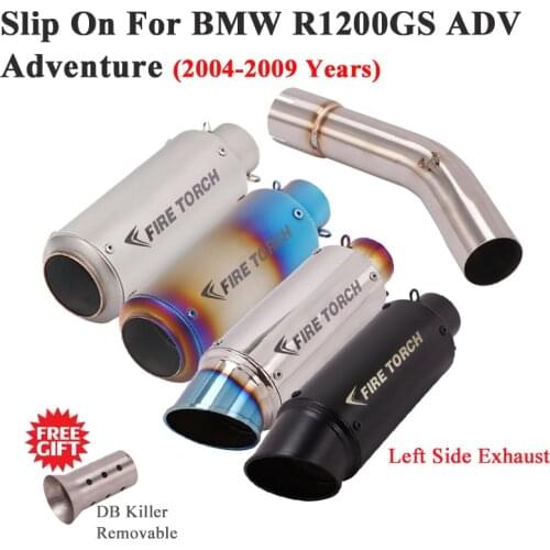 Motorcycle Left Side FIRE TORCH Exhaust Escape Modify Slip On For BMW R1200GS Adventure 2004 - 2009 Link Pipe Muffler DB Killer