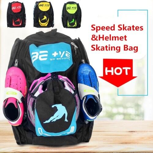 BE+VE Professional Skating bag 4 wheels Inline Speed Skates Patines Container Backpack Computer Sport pack support 110mm Max