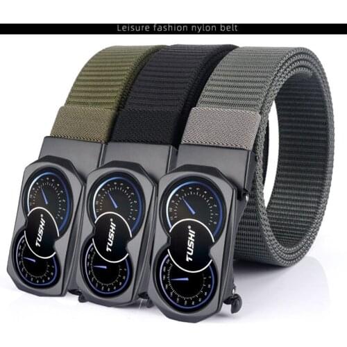Fashion Men Belt Instrument Panel Pattern Metal Automatic Buckle Durable Nylon Designer Belt For Jeans Pants Trousers Mens Belt