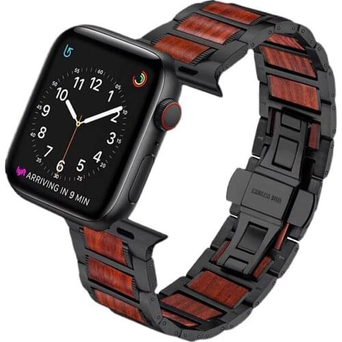 Compatible for Apple Watch Band 44mm 42mm 40mm 38mm Wood Stainless Steel Metal Strap for iwatch se apple watch 6/5/4/3 bands