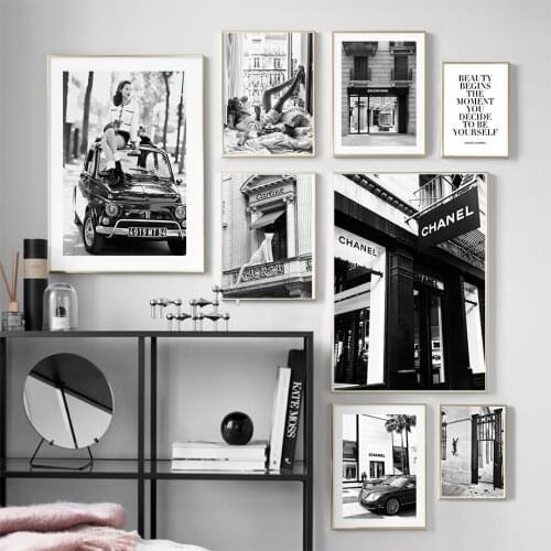 Luxury Store Shopping Girl Black White Wall Art Canvas Painting Nordic Posters And Prints Wall Pictures Home Decoration Gift