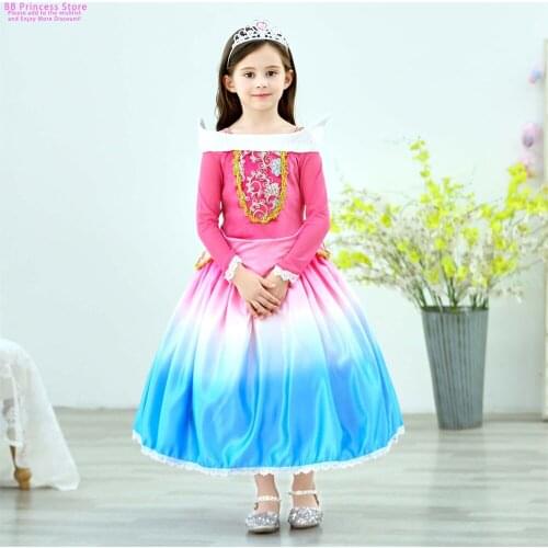 Girl Fancy Deluxe Sleeping Beauty Halloween Princess Costume Party Aurora Dress Up Kids Red Layered Christmas Pageant Ball Gown
