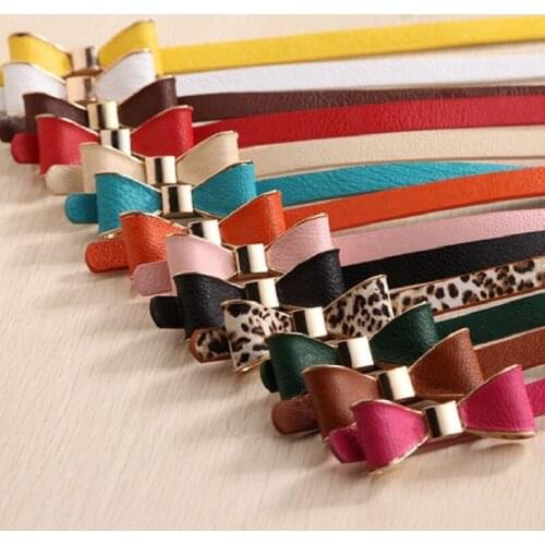 Female PU Leather Belts For Women Thin Belt Ladies Colorful Bow Waist Adjustable Belt For Dress Skirt