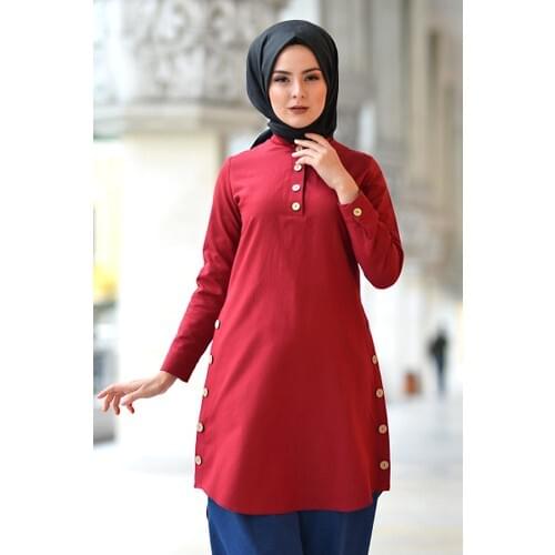 Dominated the World of hijab Collar Button Tunik TSD1041 Burgundy