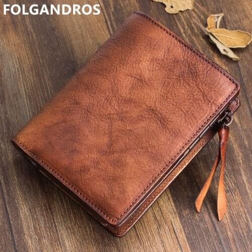 FOLGANDROS Designer Vintage Wallet Men Handmade 100% Natural Genuine Leather Holders Crazy Horse Cowhide Purse Card Coin Pocket
