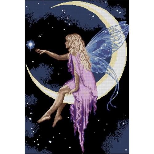 Top Quality Beautiful Lovely Counted Cross Stitch Kit Purple Moon Fairy Goddess At Night Sky