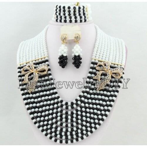 Nigerian Beads Crystal Necklaces Earrings Glamorous African Wedding Beads Jewelry Set HD3922
