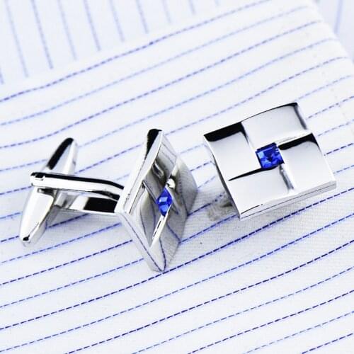 Cufflinks French Shirt Mens Suit Business Banquet Speech Wedding Gifts High Quality Classic Trendy Simple Blue Crystal Cufflink