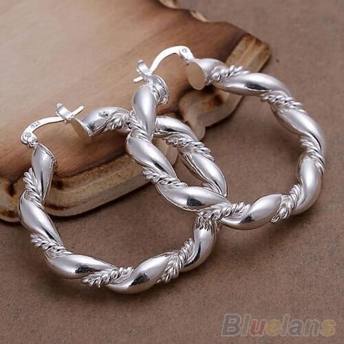 Womens Tribal Vintage Waved Silver Plated Twisted Dangle Punk Hoop Earring Earrings 08FL
