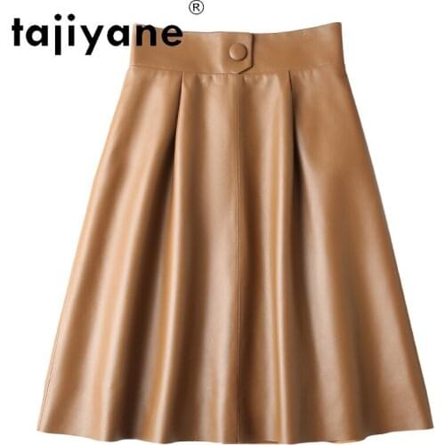 Womens Skirt Pleated Real Sheepskin Midi Skirt Summer Women Genuine Leather Black Skirt Elegant Mujer Faldas TN2244
