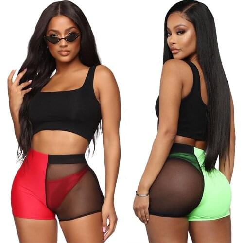 2021 Stigende Women Mesh Two Piece Party Set Sexy Crop Top and Shorts 2 Piece Club Sets Summer See Through Outfit Dance Tights