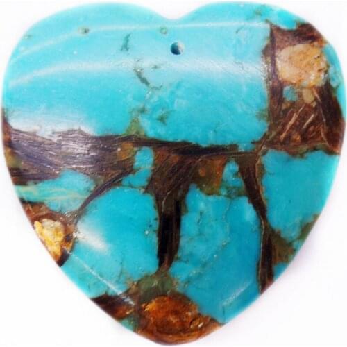 1Pcs 41x40x7mm Wholesale Blue&Bronze Sea Sediment Jasper & Pyrite Love Heart Pendant Bead DIY Jewelry Accessories S961
