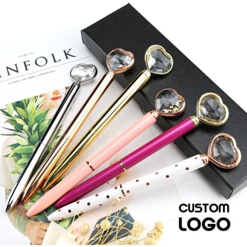 1pc Creative Kawaii Metal Crystal Pens Glass Love Pen Wedding Gift Valentines Day Birthday Business Gifts Lettering Custom Logo