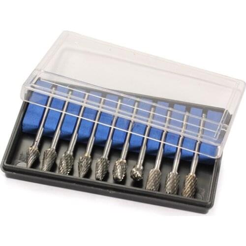 10 pcs/set Wood Engraving Drill Bit Set Tungsten Steel Solid Carbide Grinding Burrs Rotary Files Diamond Burrs For Woodworking