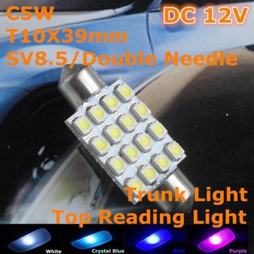 12V LED Car Double Needle Bulb Lamp(4*4*1210 SMD Lamp)C5W 39mm for Top Reading Licence Board Light