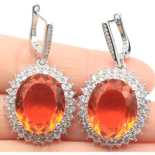 61x31mm Big European Design 20g Created Blue Turquoise Paris Blue Topaz CZ For Women Jewelry Dating Silver Earrings