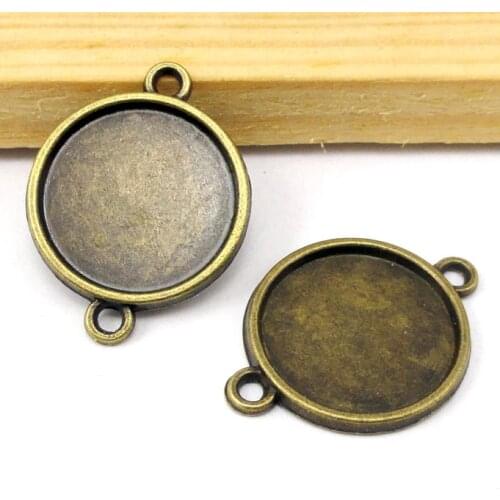 50pcs--Antique Bronze Round Cameo Cabochon Base Setting Connector Charms, inner 20mm