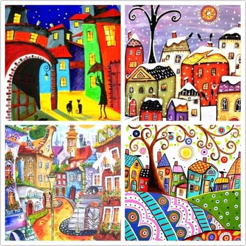5D Diamond Painting Cross Stitch Abstract House Full Square DIy Embroidery Cartoon Mosaic Home Decoration Diamond Art Gift