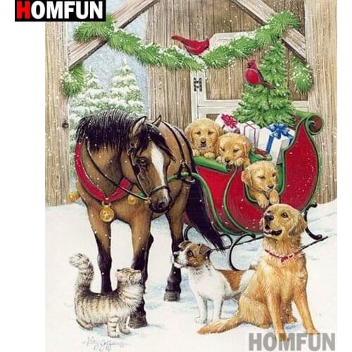 HOMFUN Full Square/Round Drill 5D DIY Diamond Painting "Horse dog" Embroidery Cross Stitch 5D Home Decor Gift A14586