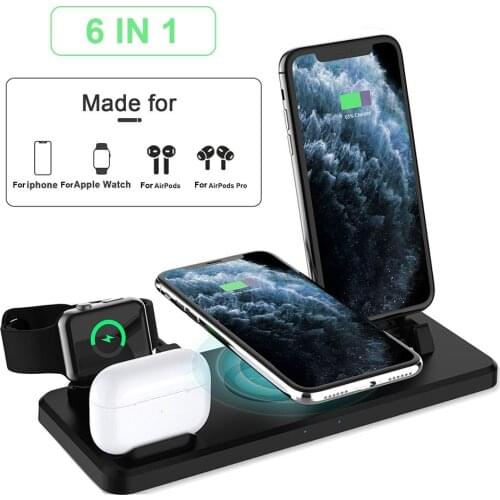 6 in 1 Wireless Charging Station Multi-function Charger 2.0w, 2.5w for Apple Airplads 2,3 wireless charging USB C Charging Cable