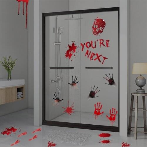 Big Removable Happy Halloween Stickers Blood Hands Halloween Decorations for Home Bathroom Toilet Horror Windows Wall Stickers