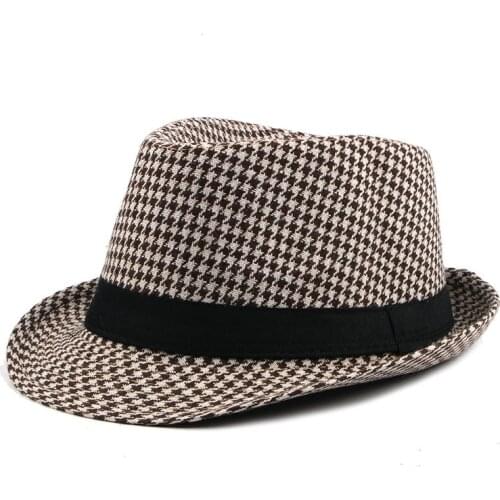 Fibonacci British Fedora Jazz Hat Autumn Winter Houndstooth Mens Top Hat Fashion Gentleman Hat Topper Versatile Plaid Hat