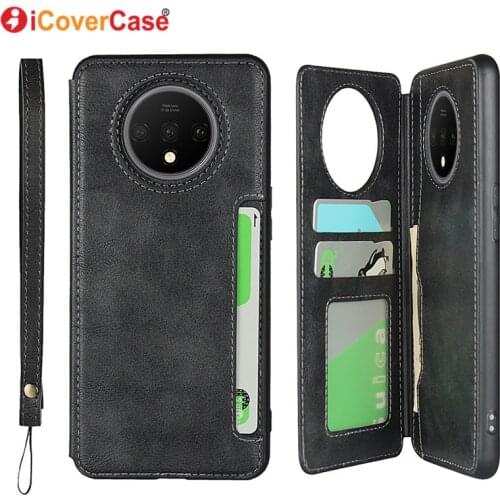 Back card slot case For Oneplus 7 T 7 Leather Cases Cover With Lanyard Cash slots Case Stands Function For Oneplus 7T 7