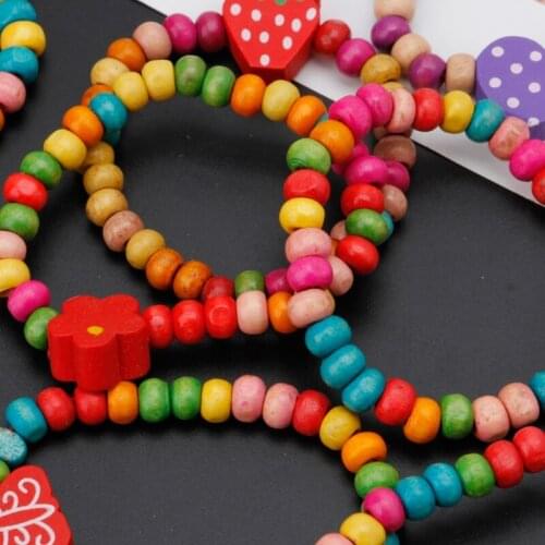 CPDD 12Pcs Colourful Wooden Bracelets Little Girls Bracelets Kit Kids Fashion Jewelry
