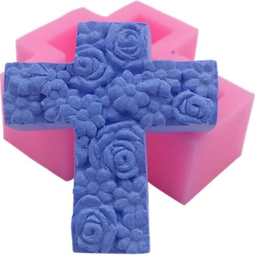 Cross Design Flower Soap Mold Mould Food Grade Silicone Molds for Bar Soap Cake Chocolate Wax Mold Making