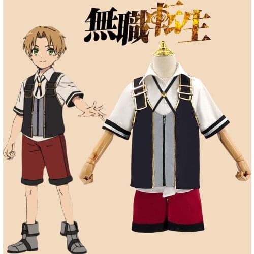 Anime Jobless Reincarnation Rudeus Greyrat Kids Cosplay Costume Full set Top Pants Vest Halloween Carnival Uniforms Custom Made