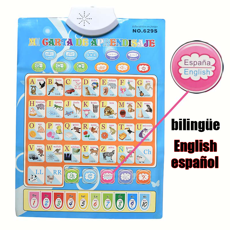 Childrens Spanish Learning Tablet Computer for Kids Educational Pad Toy Machine Table with Music Light
