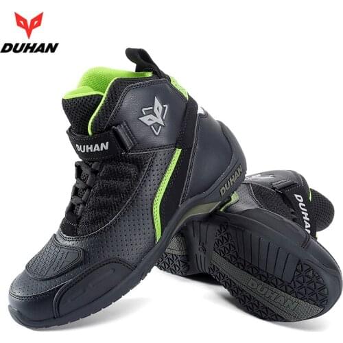 DUHAN Motorcycle Boots Mesh Men Motorcycle Shoes Motocross Off-Road Racing Boots Moto Boots Motorbike Black White
