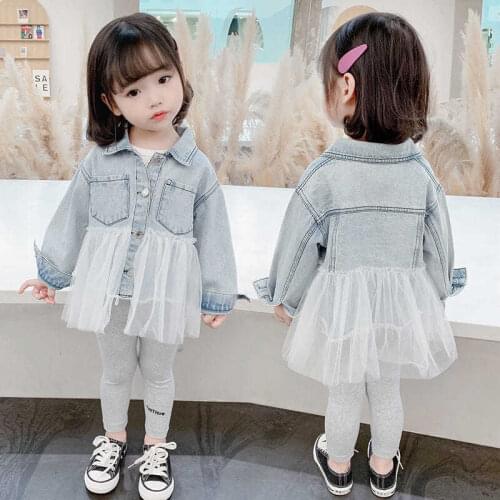 Baby Girls Denim Lace Mesh Jacket Spring Autumn Infant Kids Jeans Clothes Childrens Outdoor Denim Coat Princess Elegant Costume