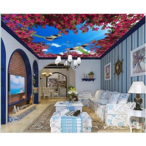 3d ceiling murals wallpaper custom photo Peacock plum blue sky background home decor 3d wall mural wallpaper in the living room