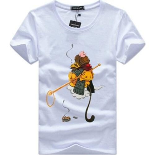 New Summer Casual Loose TShirt Men Short Sleeve T-Shirt Tee O-Neck T Shirt Streetwear Tops Cotton Male clothes Print Monkey King