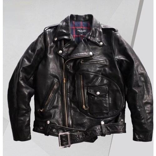 Japanese Motorcycle Horse Leather Coat Mens and Womens Lapel Diagonal Zipper Leather Jacket Men Clothing