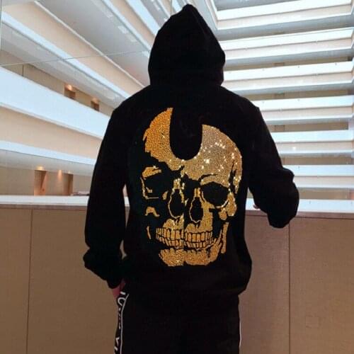 Loose Perfect Shiny Luminous Brand Mens Hoodie Winter Top Big Skull Sweatshirt Handsome And Thick Pullover