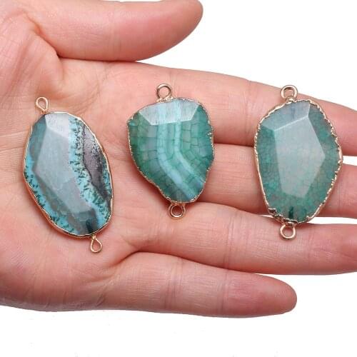 Natural Stone Irregular shape Faceted Agate Pendant Double hole connector for jewelry making DIY necklace bracelet accessories