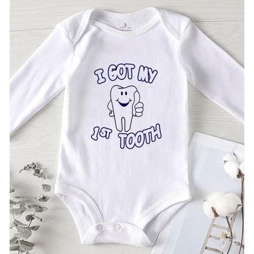Newborn Clothing Long Sleeve Baby Clothes Girls Winter Summer I Got My 1 St Tooth Print Romper for Babies 0-24 Months