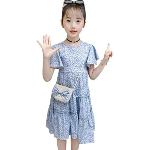 Dresses For Girls Floral Pattern Dress For Kids Girl Ruffles Party Dress Child Summer Costume Girl 6 8 10 12 14